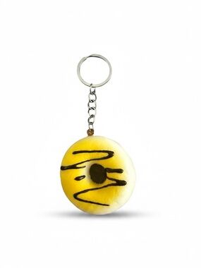 Yellow Doughnut Keychain with Chocolate Drizzle Squishy